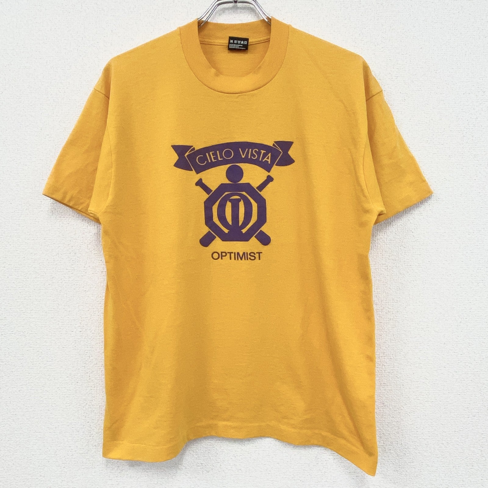 80s～　FRUIT OF LOOM　半袖プリントTシャツ　ヴィンテージ　シングルステッチ　黄　イエロー　Lサイズ