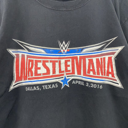WWE　レッスルマニア32　半袖プリントTシャツ　ロゴT　オフィシャルT　黒　ブラック　Lサイズ