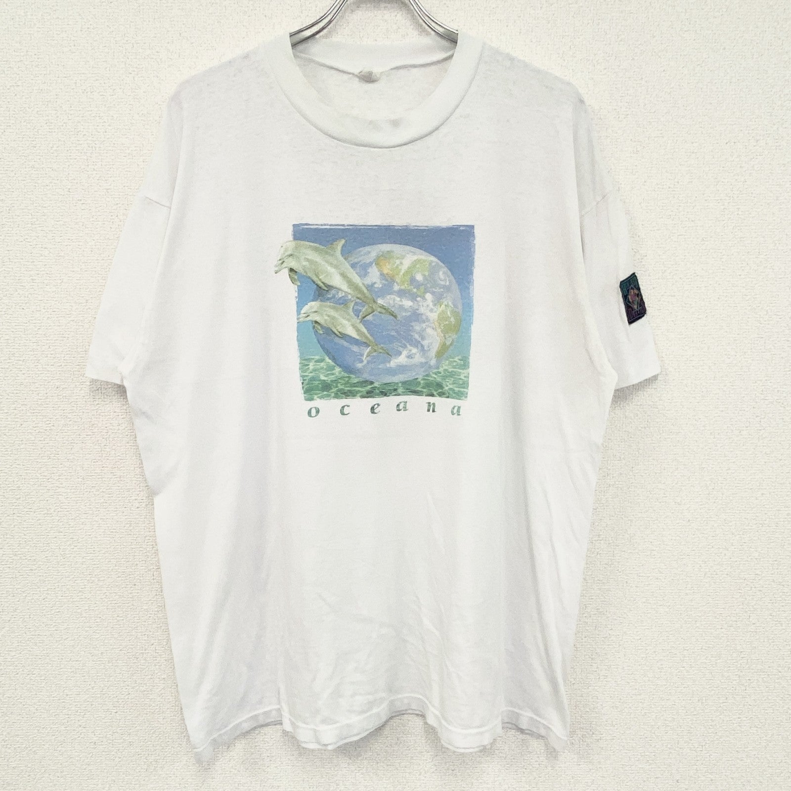 90s　HUMEUR DESIGN　半袖プリントアニマルTシャツ　シングルステッチ　ユーロヴィンテージ　白　ホワイト　Lサイズ