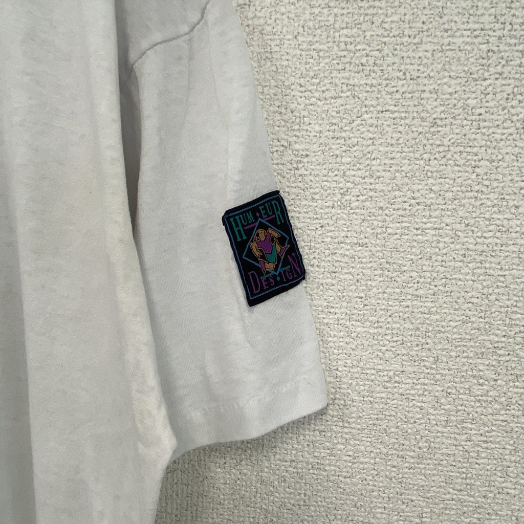 90s　HUMEUR DESIGN　半袖プリントアニマルTシャツ　シングルステッチ　ユーロヴィンテージ　白　ホワイト　Lサイズ