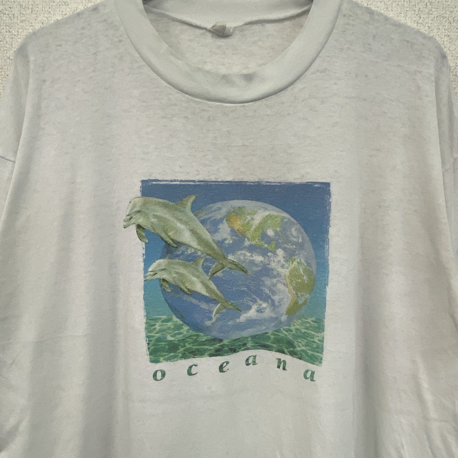 90s　HUMEUR DESIGN　半袖プリントアニマルTシャツ　シングルステッチ　ユーロヴィンテージ　白　ホワイト　Lサイズ