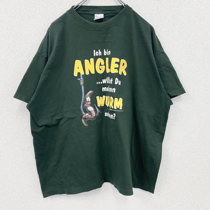 Stedman Classic　半袖プリントTシャツ　釣り　ミミズ　ユーロ　深緑　ディープグリーン　2XLサイズ