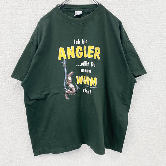 Stedman Classic　半袖プリントTシャツ　釣り　ミミズ　ユーロ　深緑　ディープグリーン　2XLサイズ