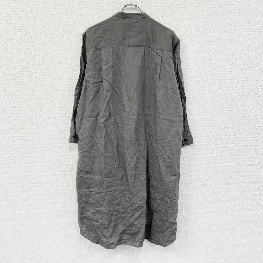 無印良品　MUJI　フレンチリネン洗いざらしスタンドカラーシャツワンピース　グレー　M-Lサイズ