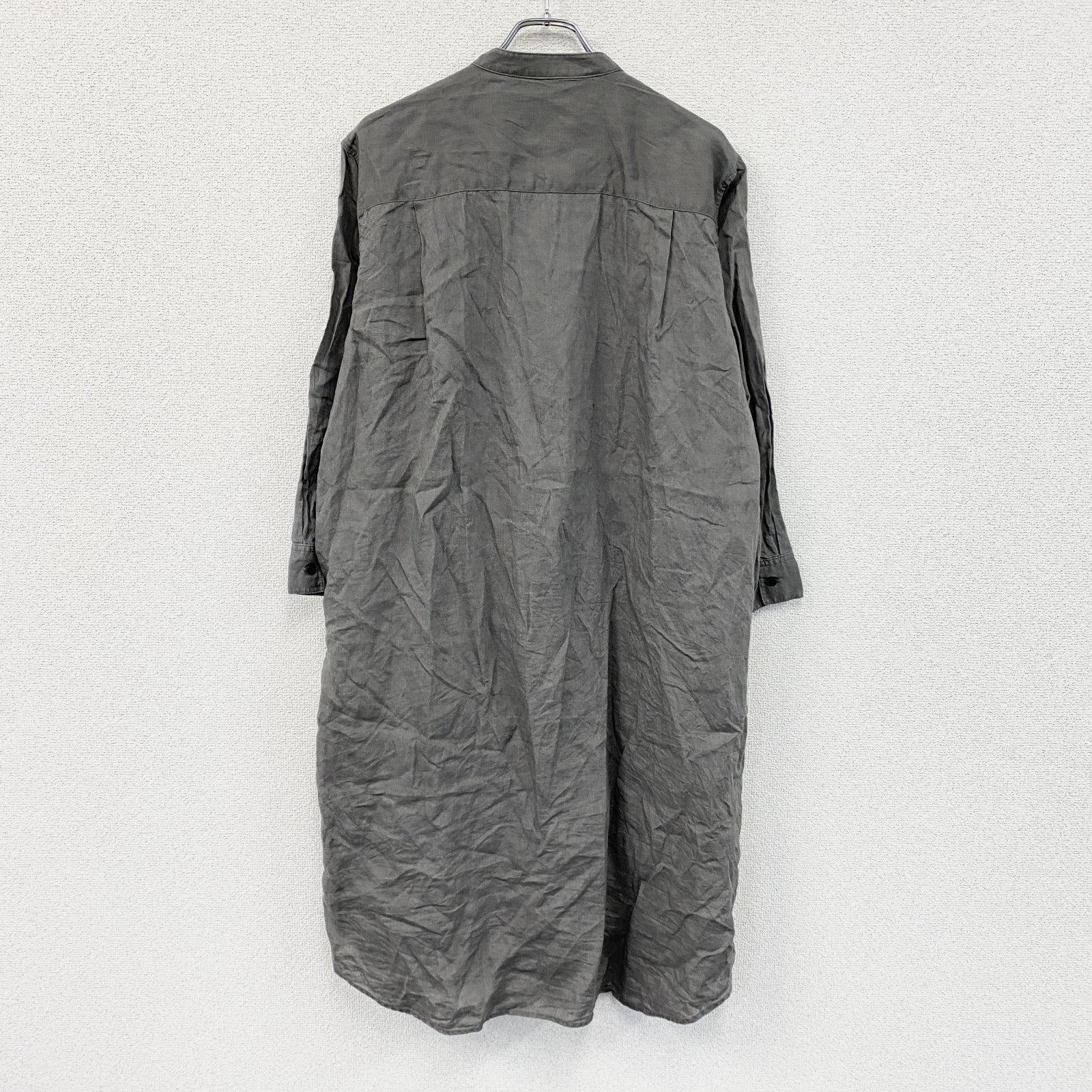 無印良品　MUJI　フレンチリネン洗いざらしスタンドカラーシャツワンピース　グレー　M-Lサイズ