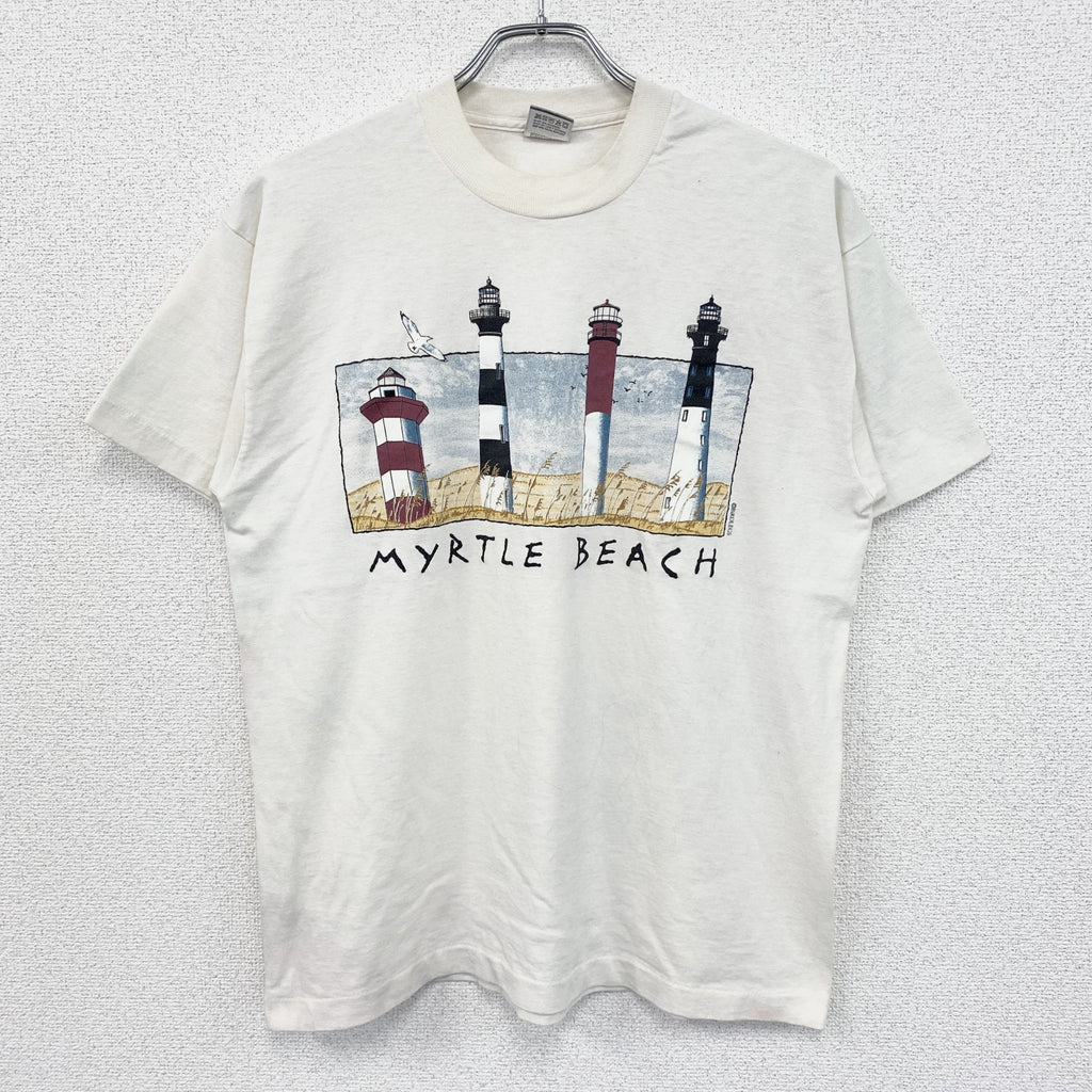 80s～　FRUIT OF LOOM　半袖プリントTシャツ　ヴィンテージ　シングルステッチ　白　ホワイト　Lサイズ