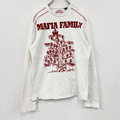 DEPUTA MADRE　長袖Tシャツ/ロンT　フロッキープリント　MAFIA　白　ホワイト　Mサイズ