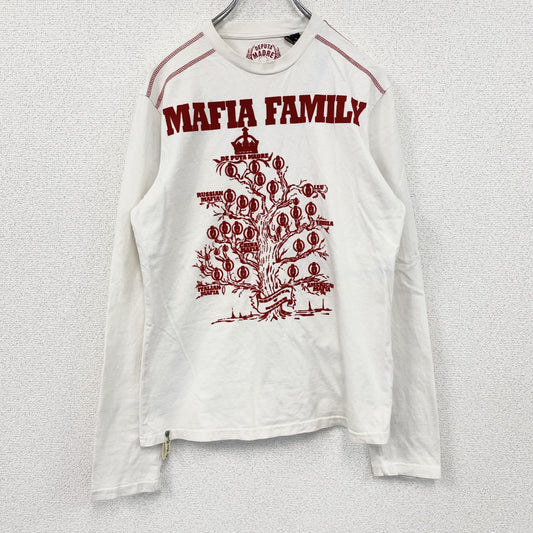 DEPUTA MADRE　長袖Tシャツ/ロンT　フロッキープリント　MAFIA　白　ホワイト　Mサイズ