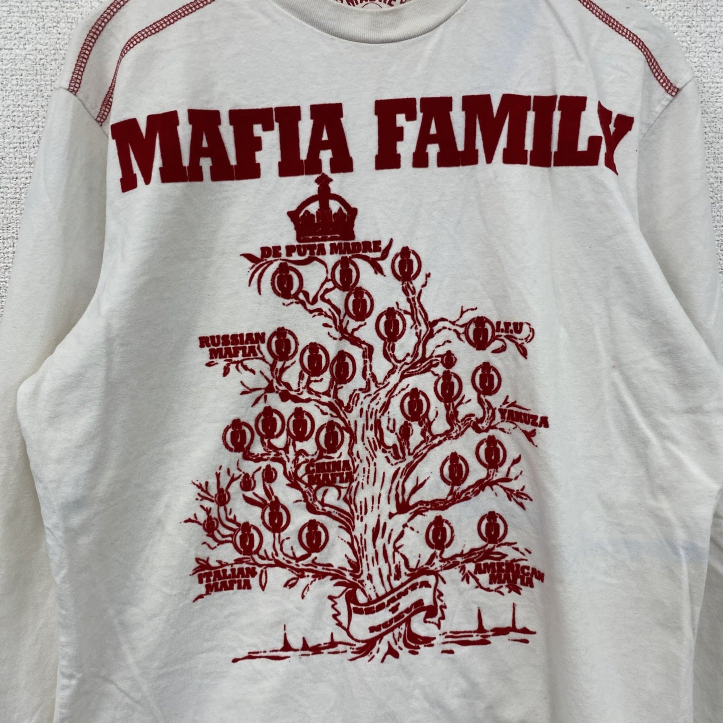 DEPUTA MADRE　長袖Tシャツ/ロンT　フロッキープリント　MAFIA　白　ホワイト　Mサイズ