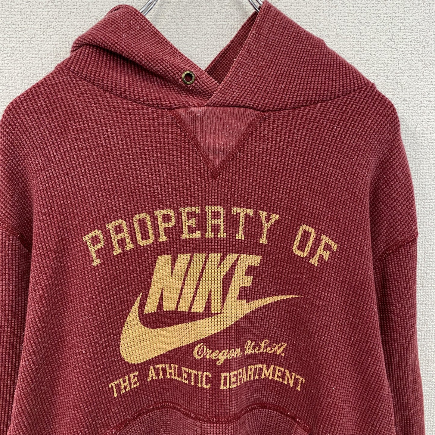 NIKE　ナイキ　スウェットパーカー/フーディー　前V　ワッフル生地　スウッシュ　赤　レッド　Lサイズ
