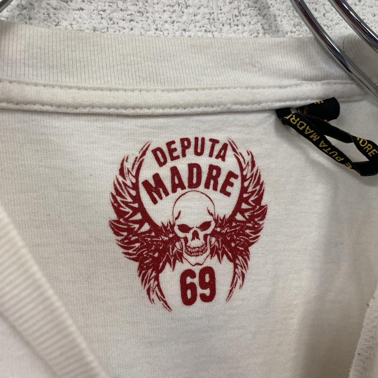 DEPUTA MADRE　長袖Tシャツ/ロンT　フロッキープリント　MAFIA　白　ホワイト　Mサイズ