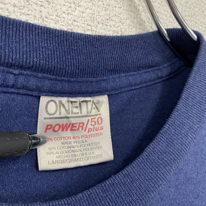 90s　ONEITA　半袖プリントTシャツ　シングルステッチ　紺　ネイビー　Lサイズ