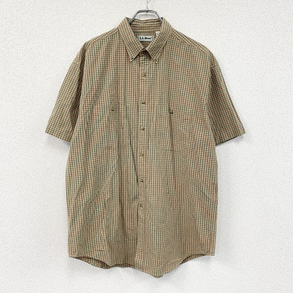 L.L.Bean　エルエルビーン　半袖ボタンダウンシャツ　チェック柄　マルチカラー　ベージュ　Lサイズ