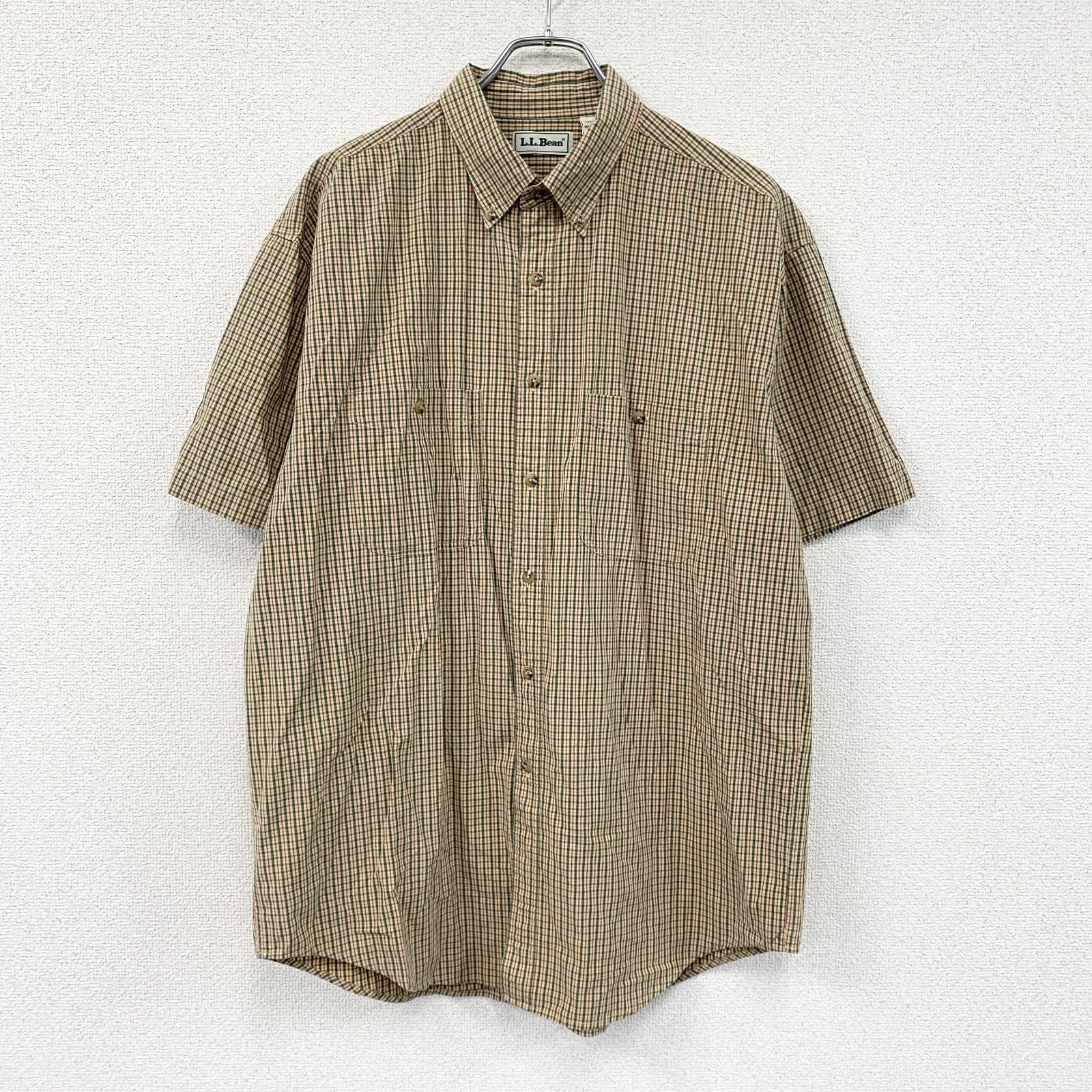 L.L.Bean　エルエルビーン　半袖ボタンダウンシャツ　チェック柄　マルチカラー　ベージュ　Lサイズ