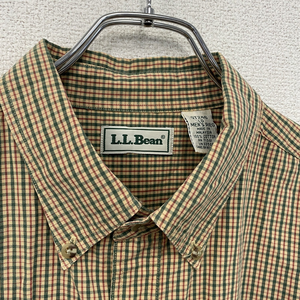 L.L.Bean　エルエルビーン　半袖ボタンダウンシャツ　チェック柄　マルチカラー　ベージュ　Lサイズ