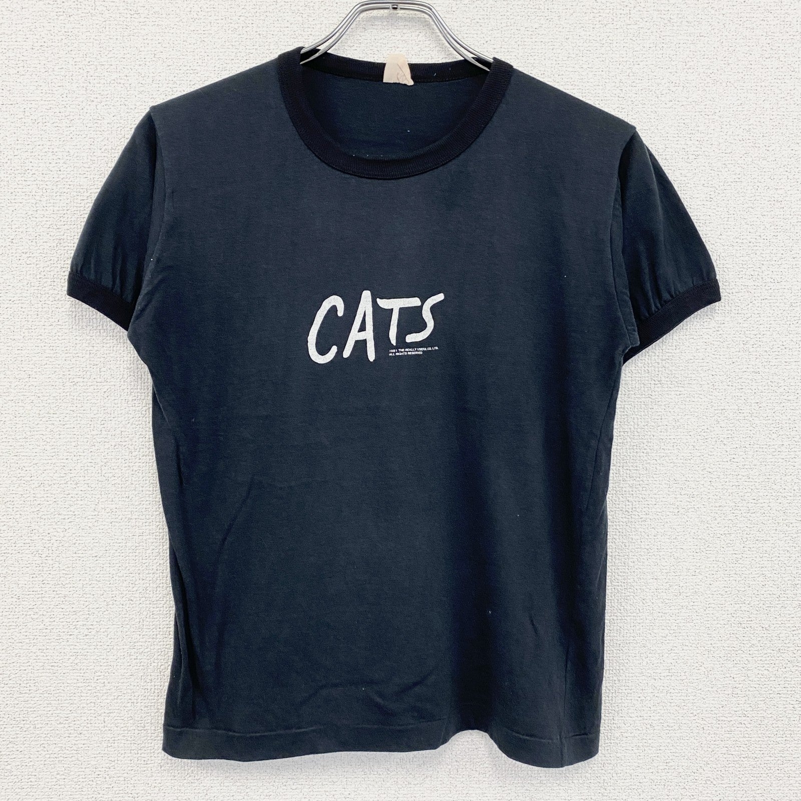 ～90s　CATS　半袖リンガープリントTシャツ　ヴィンテージ　シングルステッチ　黒　ブラック　Mサイズ