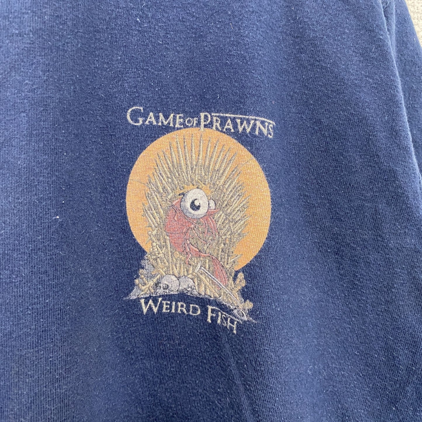 ～00s　Weird fish　半袖プリントTシャツ　Game of Prawns　ヴィンテージ　紺　ネイビー　Mサイズ
