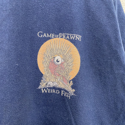 ～00s　Weird fish　半袖プリントTシャツ　Game of Prawns　ヴィンテージ　紺　ネイビー　Mサイズ