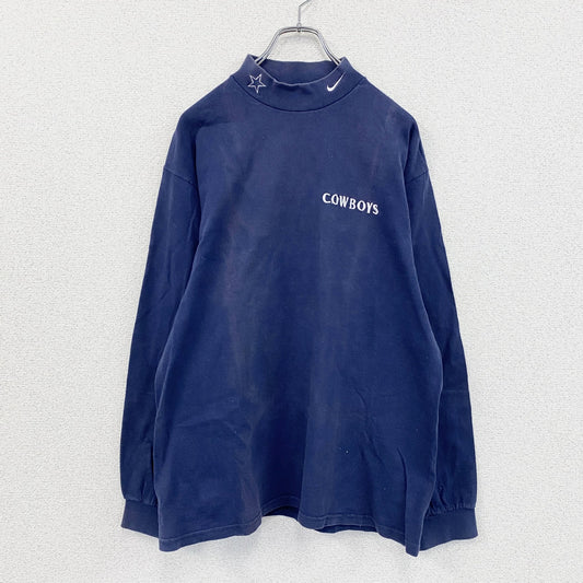 90s　NIKE　ナイキ　NFL　COWBOYS　長袖Tシャツ/ロンT　ハイネック　スウッシュ　紺　ネイビー　Mサイズ