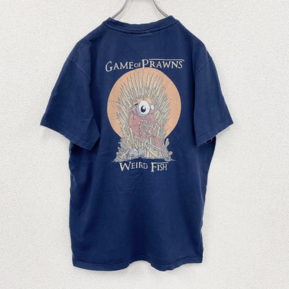 ～00s　Weird fish　半袖プリントTシャツ　Game of Prawns　ヴィンテージ　紺　ネイビー　Mサイズ