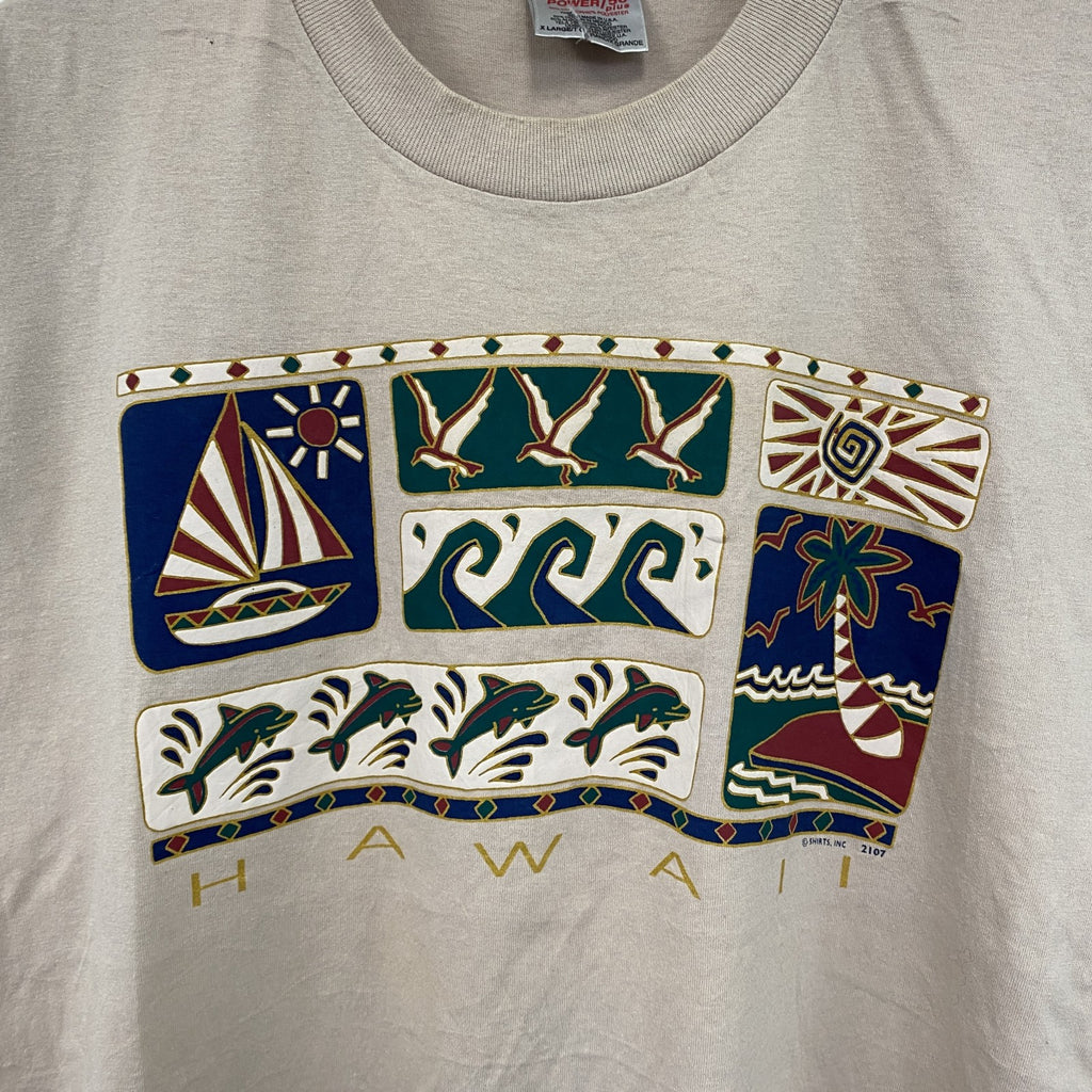 90s　ONEITA　半袖プリントTシャツ　シングルステッチ　ベージュ　XLサイズ