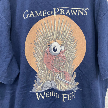 ～00s　Weird fish　半袖プリントTシャツ　Game of Prawns　ヴィンテージ　紺　ネイビー　Mサイズ