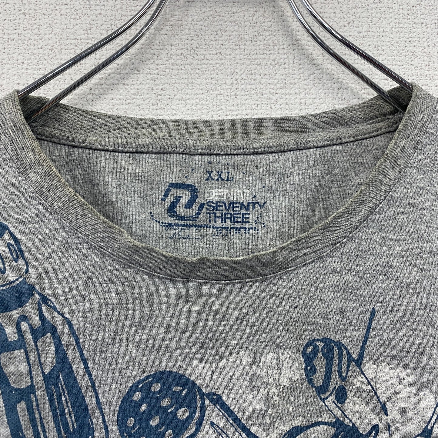 DENIM SEVENTY THREE　半袖プリントTシャツ　ロボT　灰色　霜降りグレー　2XLサイズ