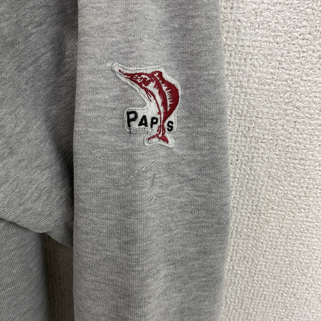 Papas　パパス　スウェット/トレーナー　ラグランスリーブ　デカロゴ　両面プリント　灰色　グレー