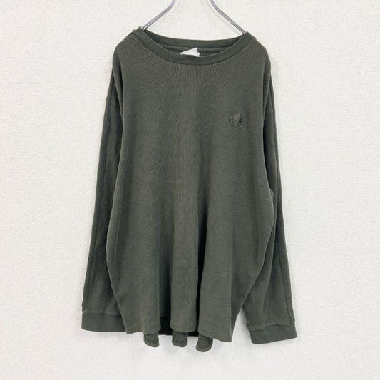 ～00s　adidas　アディダス　長袖ワッフルTシャツ　サーマルロンT　ヴィンテージ　カーキ　2XLサイズ