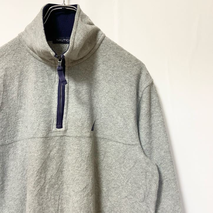 古着 used　NAUTICA ノーティカ　長袖ハーフジップフリースジャケット　ポイント刺繍　ハイネック　グレー　XSサイズ
