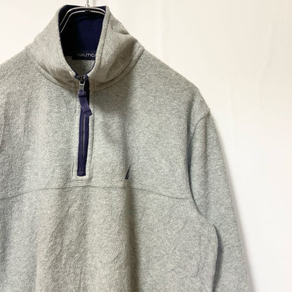 古着 used　NAUTICA ノーティカ　長袖ハーフジップフリースジャケット　ポイント刺繍　ハイネック　グレー　XSサイズ