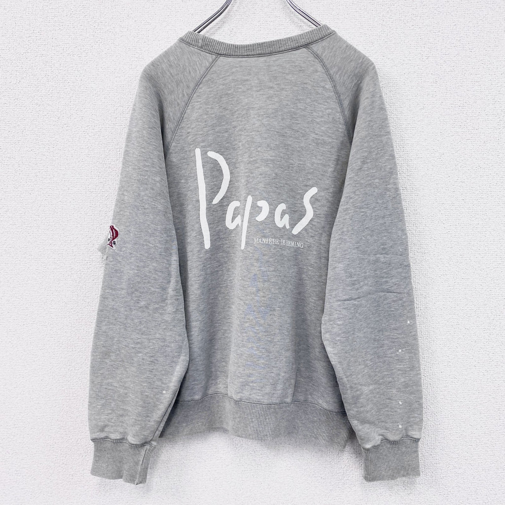 Papas　パパス　スウェット/トレーナー　ラグランスリーブ　デカロゴ　両面プリント　灰色　グレー