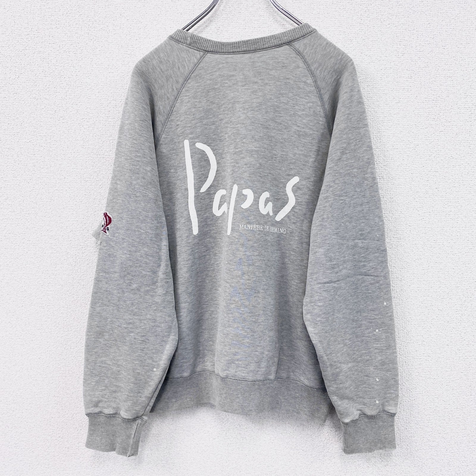 Papas　パパス　スウェット/トレーナー　ラグランスリーブ　デカロゴ　両面プリント　灰色　グレー