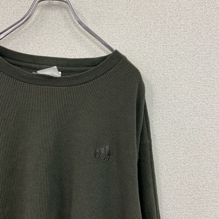 ～00s　adidas　アディダス　長袖ワッフルTシャツ　サーマルロンT　ヴィンテージ　カーキ　2XLサイズ