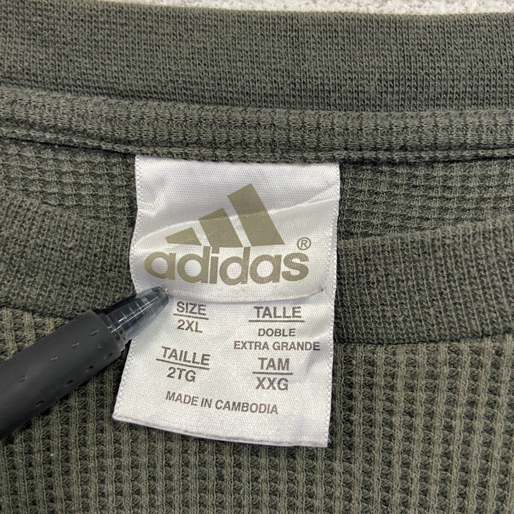 ～00s　adidas　アディダス　長袖ワッフルTシャツ　サーマルロンT　ヴィンテージ　カーキ　2XLサイズ
