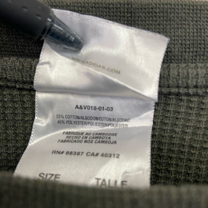 ～00s　adidas　アディダス　長袖ワッフルTシャツ　サーマルロンT　ヴィンテージ　カーキ　2XLサイズ