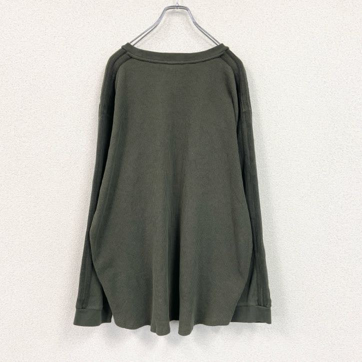 ～00s　adidas　アディダス　長袖ワッフルTシャツ　サーマルロンT　ヴィンテージ　カーキ　2XLサイズ