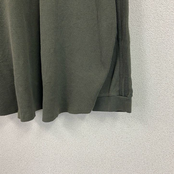 ～00s　adidas　アディダス　長袖ワッフルTシャツ　サーマルロンT　ヴィンテージ　カーキ　2XLサイズ