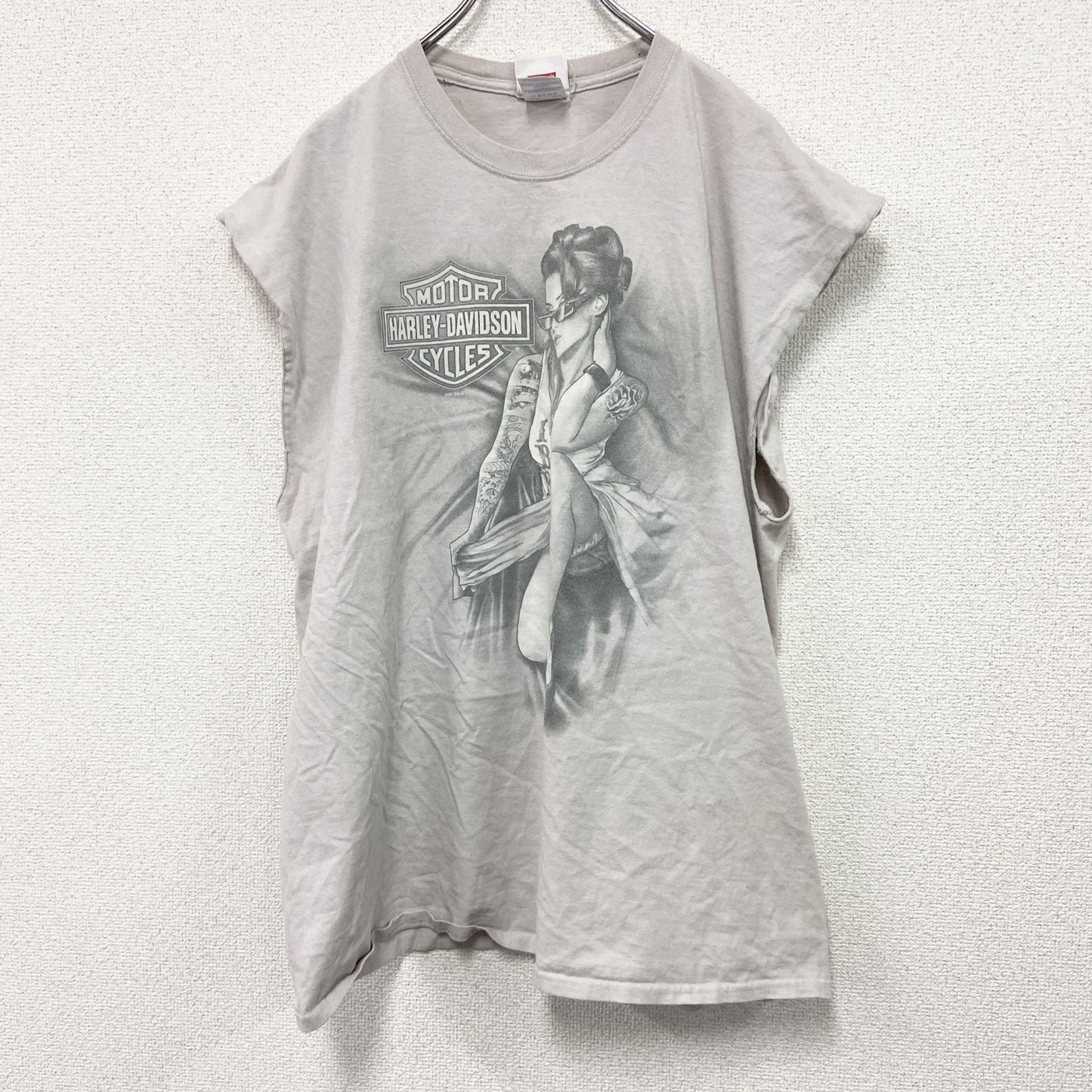 HARLEY DAVIDSON　ハーレーダビッドソン　タンクトップ　リメイクTシャツ　薄ピンク　XLサイズ