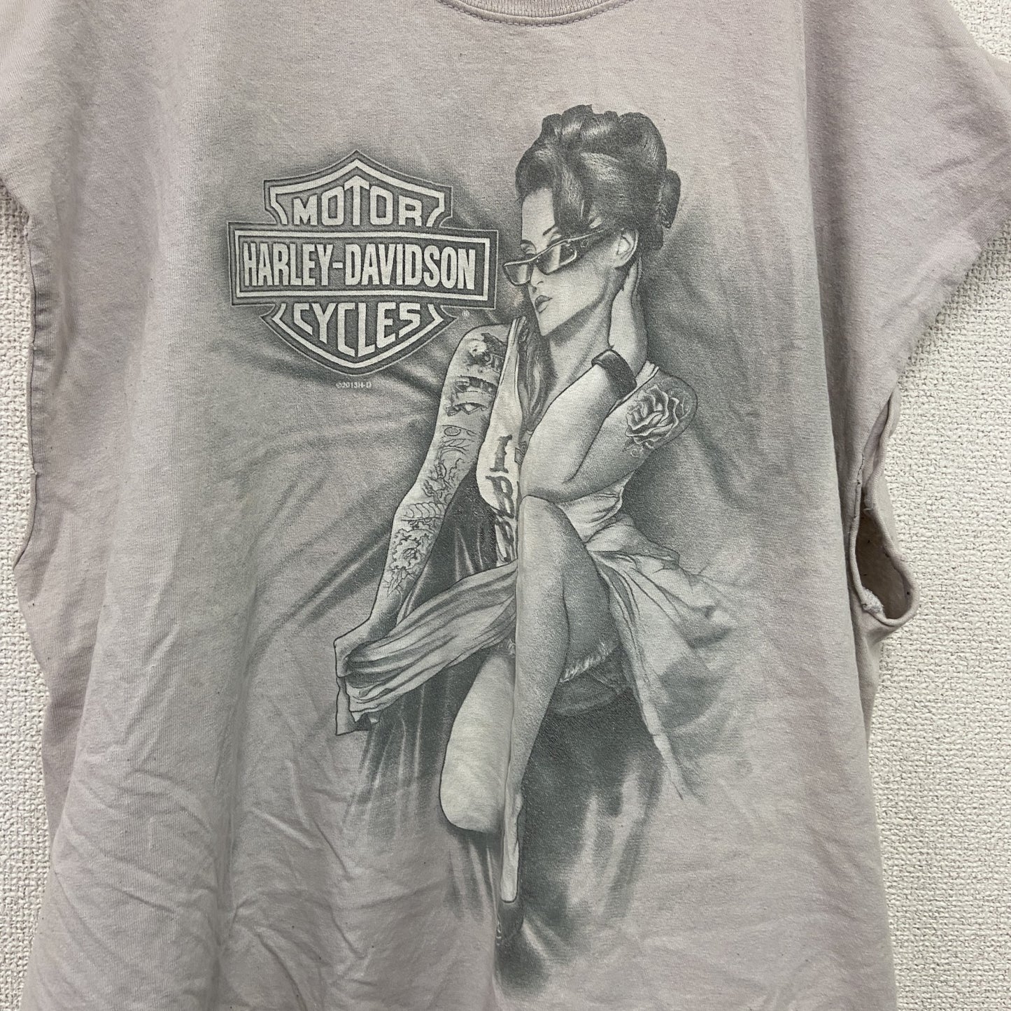 HARLEY DAVIDSON　ハーレーダビッドソン　タンクトップ　リメイクTシャツ　薄ピンク　XLサイズ
