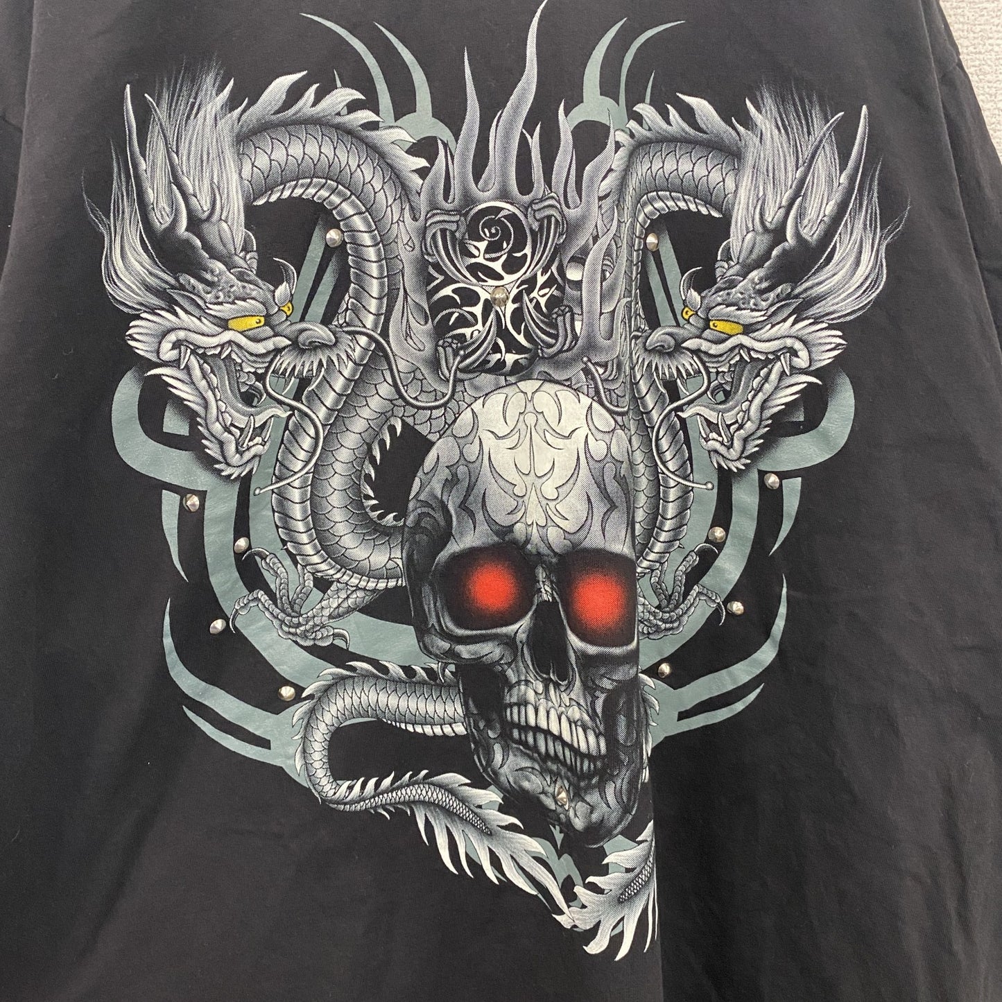 Wild　半袖プリントTシャツ　スカル　骸骨　龍　黒　ブラック　XLサイズ