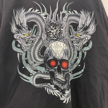 Wild　半袖プリントTシャツ　スカル　骸骨　龍　黒　ブラック　XLサイズ