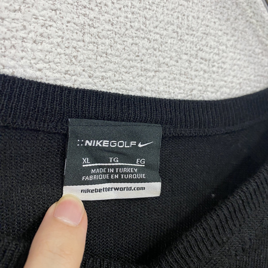 NIKE GOLF　ナイキ ゴルフ　ウールカーディガン　スウッシュロゴ　黒　ブラック　XLサイズ