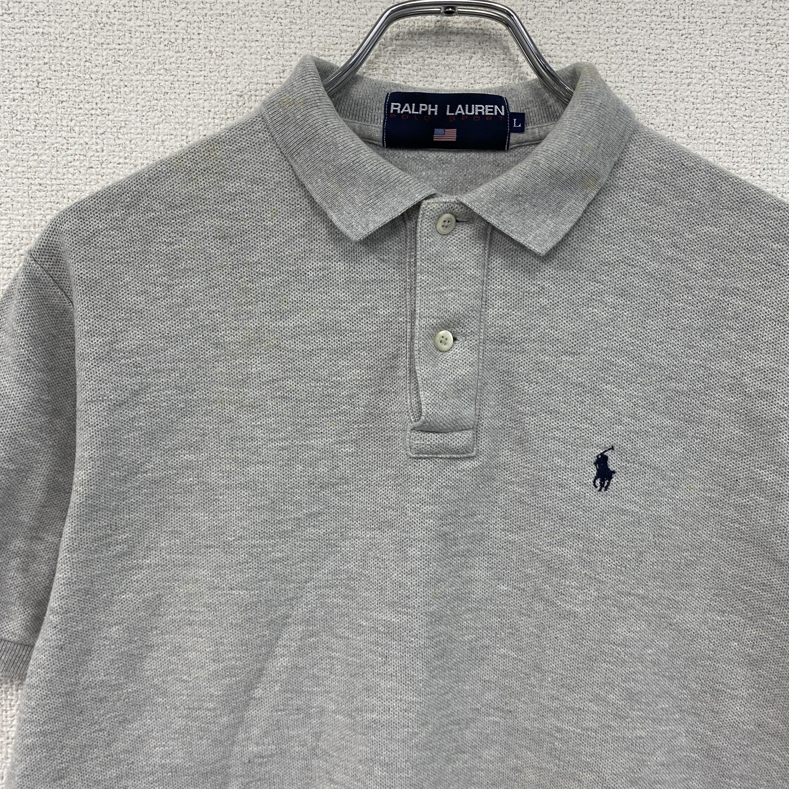 Ralph Lauren　ラルフローレン　半袖ポロシャツ　刺繡ロゴ　グレー　Lサイズ