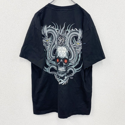 Wild　半袖プリントTシャツ　スカル　骸骨　龍　黒　ブラック　XLサイズ