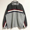 古着 used　BOCACLASSICS　長袖ポロスウェット　トレーナー　ボーダー柄　グレー　レトロ　秋冬服　Mサイズ