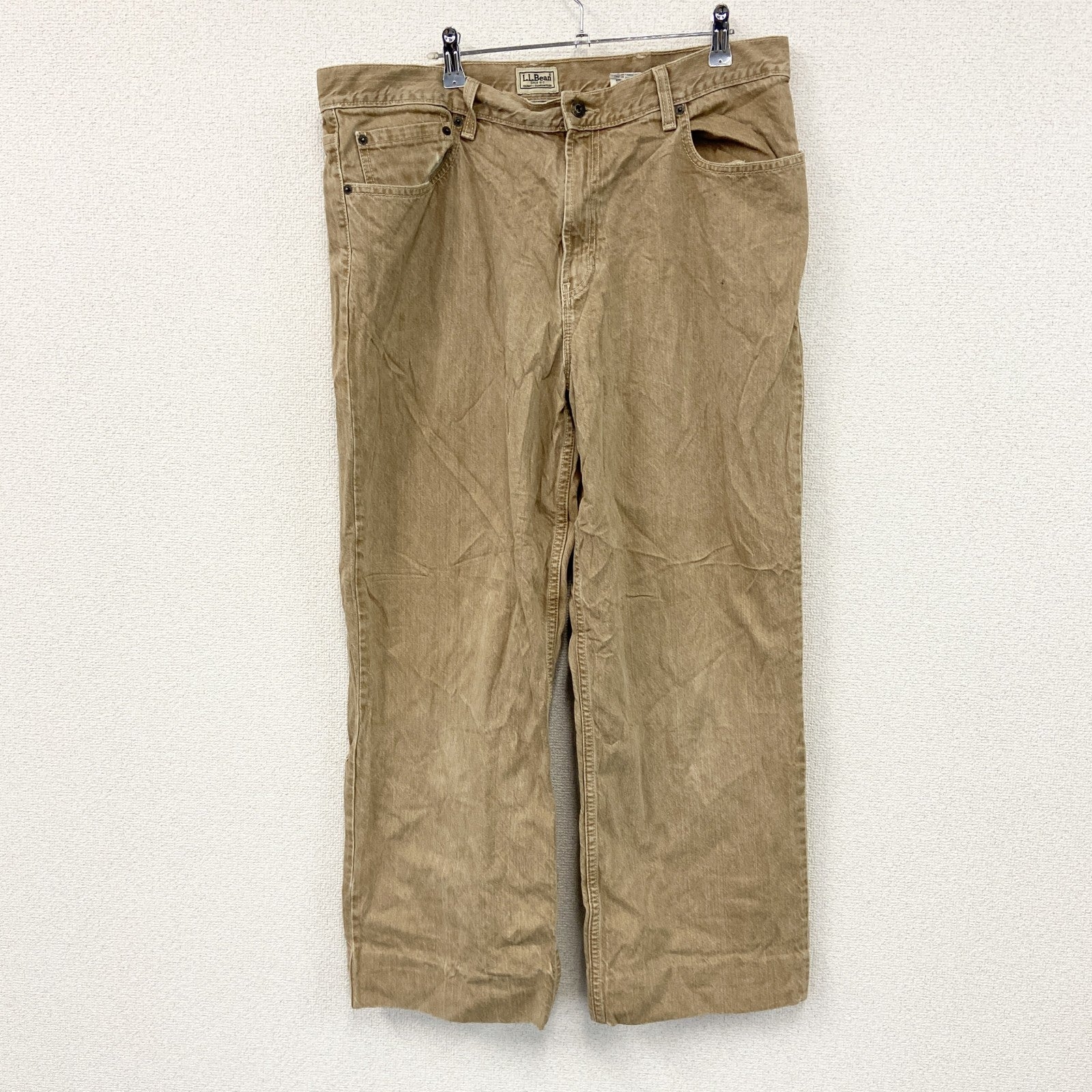 ～00s　L.L.Bean　エルエルビーン　デニムパンツ/ジーンズ　ジップフライ　革パッチ　ヴィンテージ　ベージュ　W38サイズ