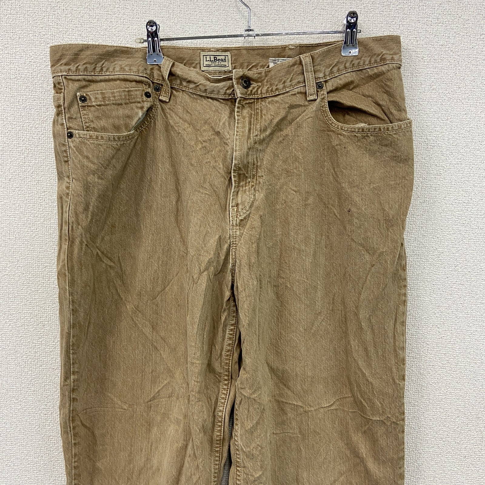 ～00s　L.L.Bean　エルエルビーン　デニムパンツ/ジーンズ　ジップフライ　革パッチ　ヴィンテージ　ベージュ　W38サイズ