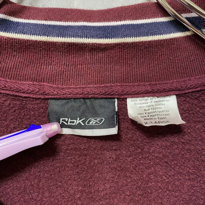 古着 used　Reebok　リーボック　長袖ハーフジップ刺繍ワンポイントスウェット　レッド　赤　オーバーサイズ　XLサイズ