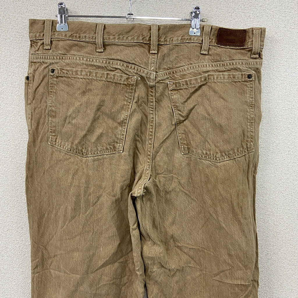 ～00s　L.L.Bean　エルエルビーン　デニムパンツ/ジーンズ　ジップフライ　革パッチ　ヴィンテージ　ベージュ　W38サイズ